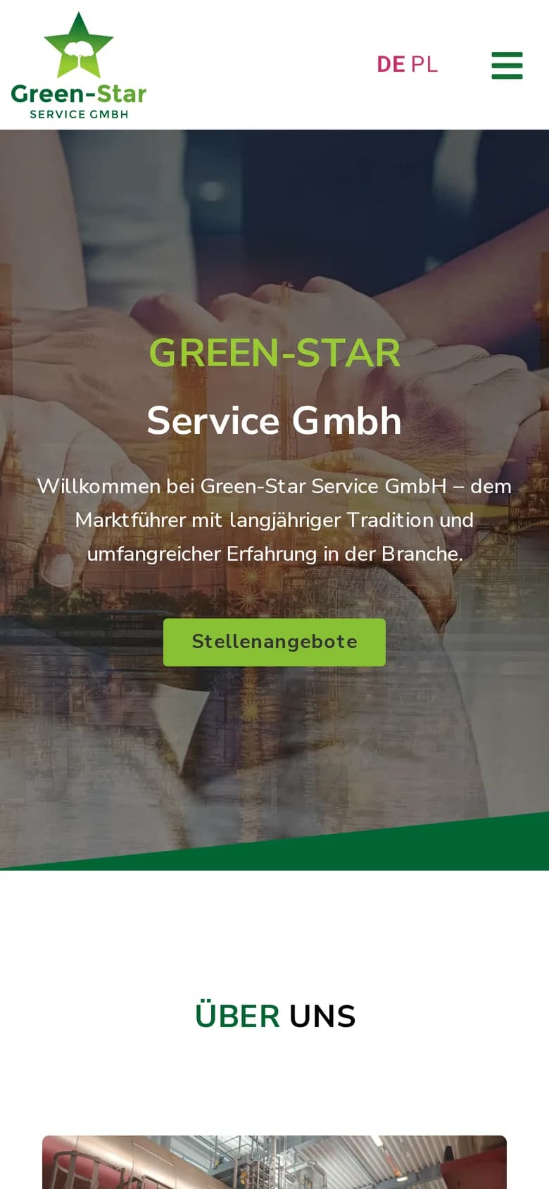 Green-Star Service Startseite auf dem Handy