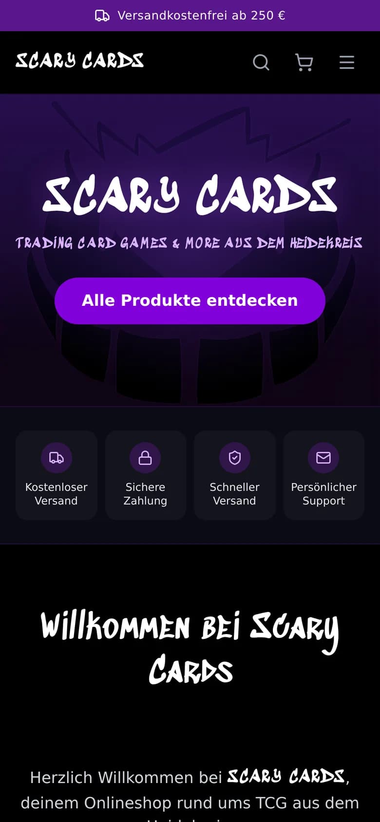 Scary Cards Startseite auf dem Handy