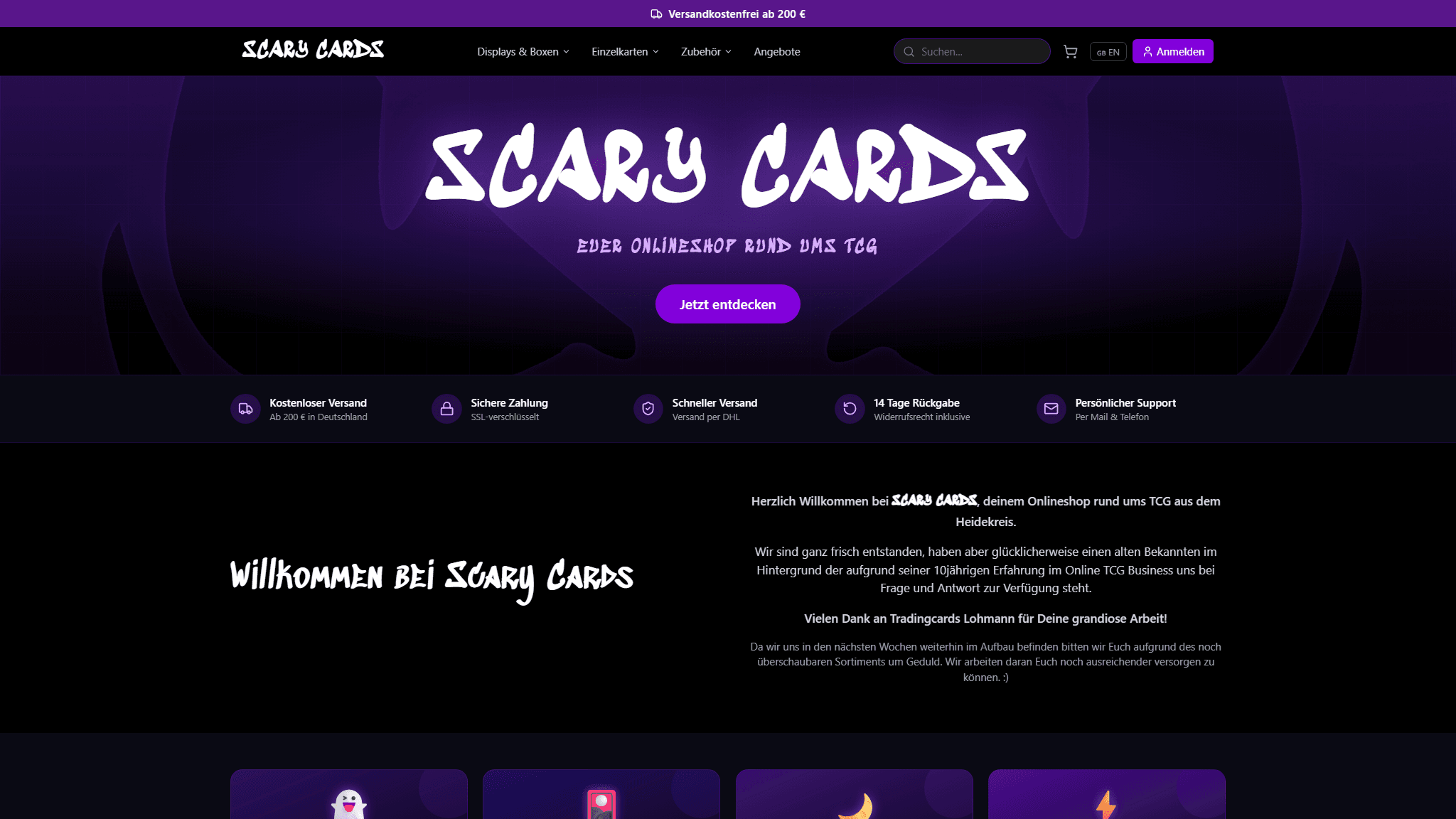 Scary Cards website screenshot