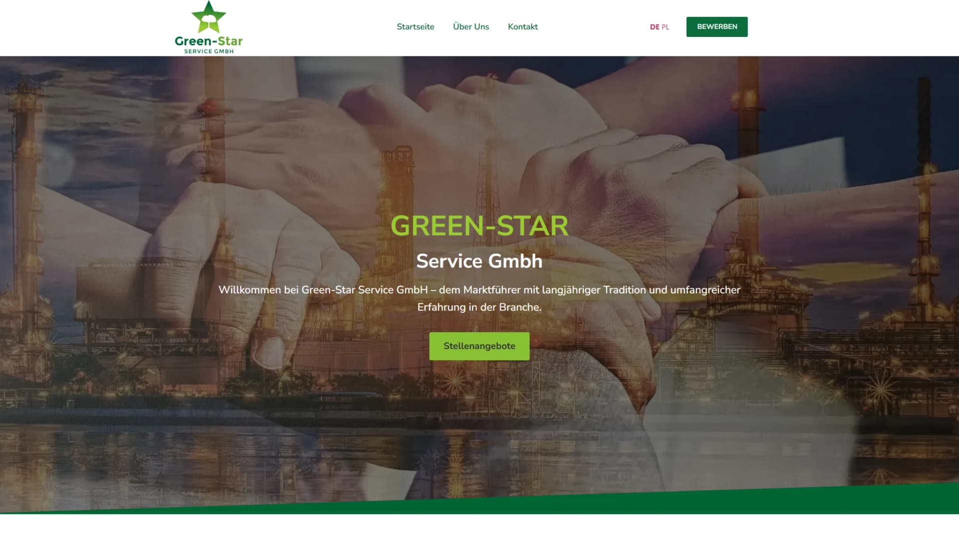 Startseite der Green-Star Service GmbH mit Industrieanlagen-Hero